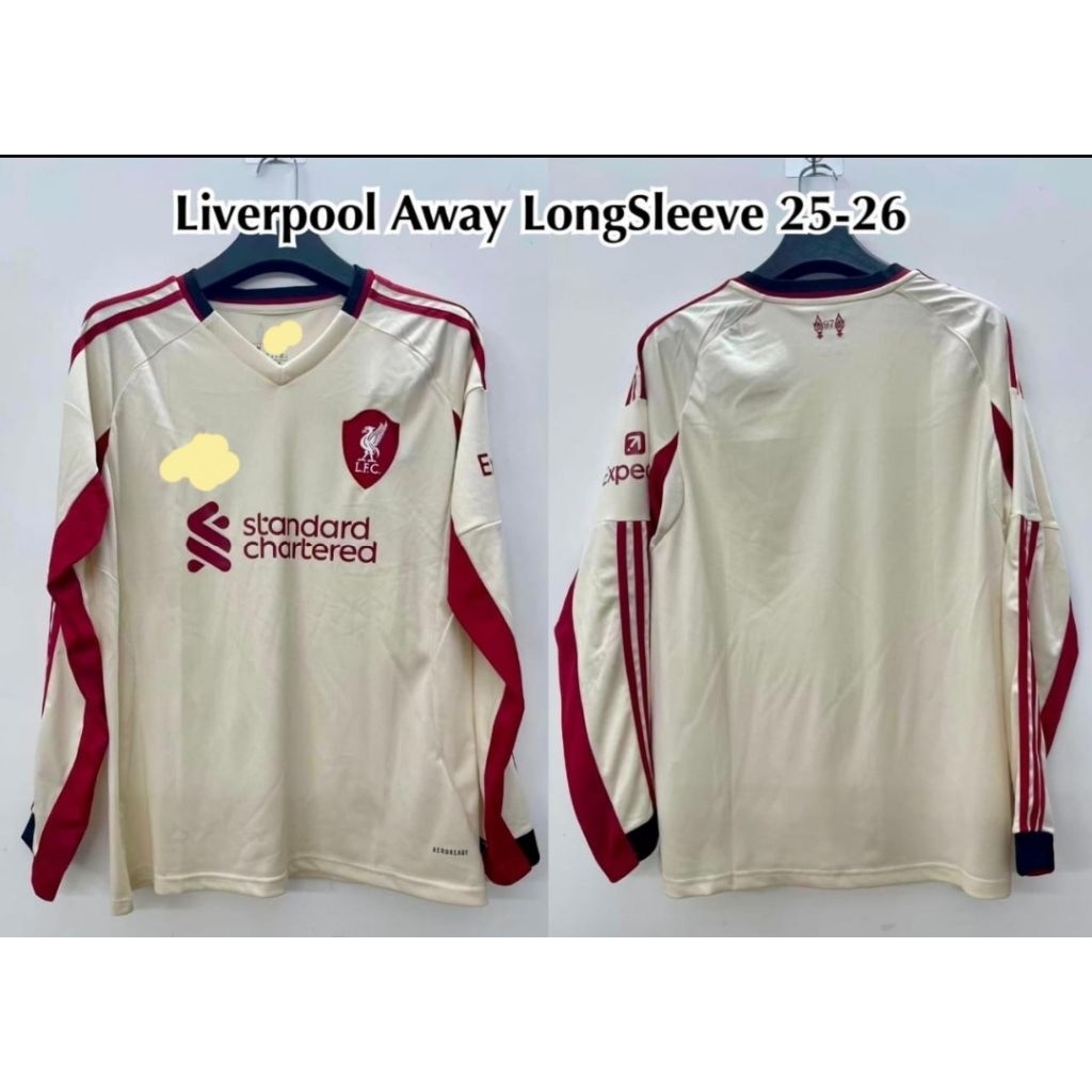Jersey Kaos Baju Sepak Bola Liverpool Liverpol Liverpul LFC Home Away 3rd Third Krem Cream Longsleev