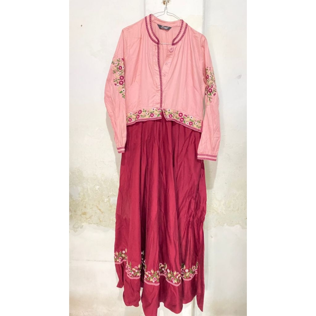 PRELOVED DRESS LENGAN PANJANG WANITA MUSLIM FASHION MOTIF BUNGA LEBARAN KONDANGAN GAMIS PEREMPUAN