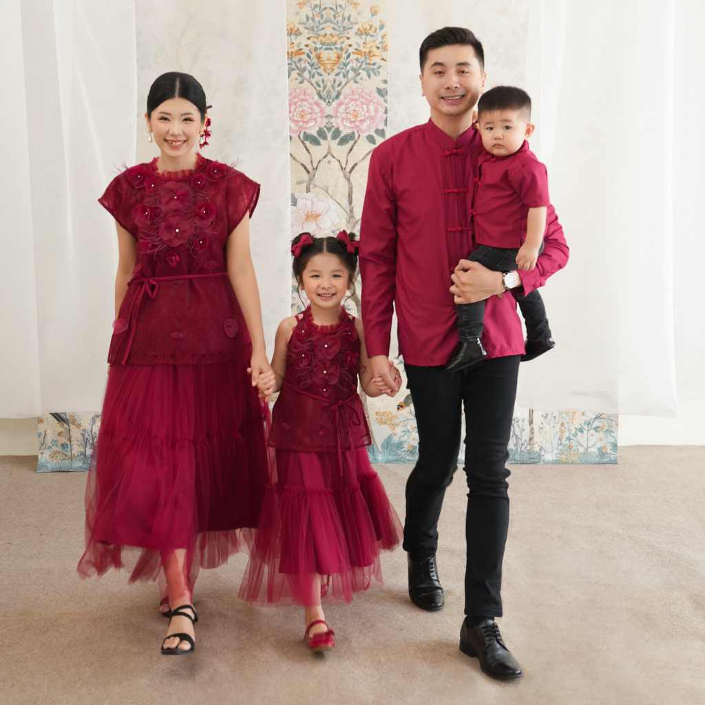 RÚ YÌ - SET FAMILY MAROON BAJU IMLEK DRESS IMLEK / DRESS MAROON / KEMEJA MAROON / CHEONGSAM / QIBAO 