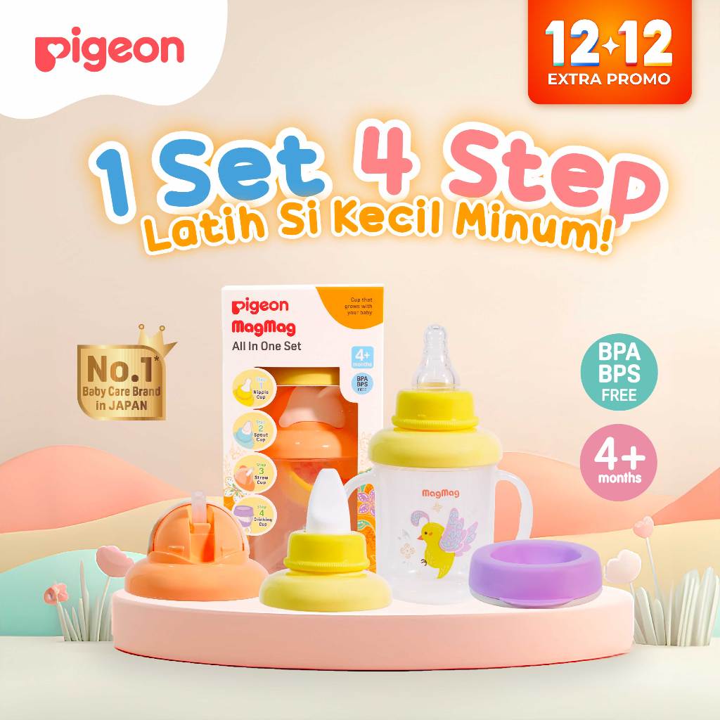 [PROMO 12.12] PIGEON Mag Mag All In One Set - Local | Gelas Minum Bayi Anti Tumpah | BPA Free | Cang