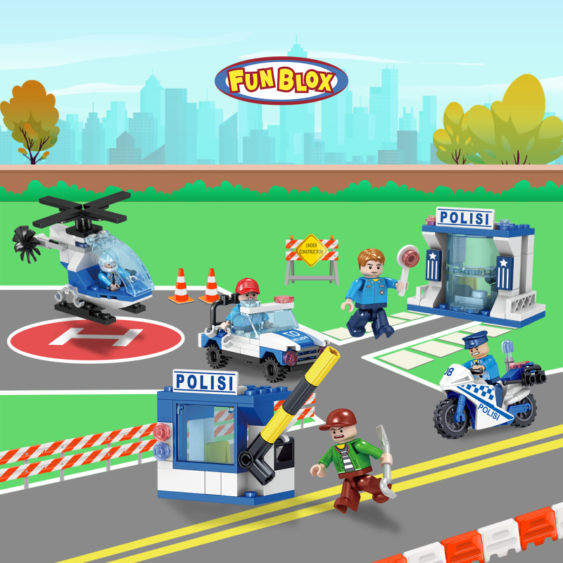 Playgo Mainan DIY Mobil Polisi dapat 5 Karakter mainan balok susun pasang