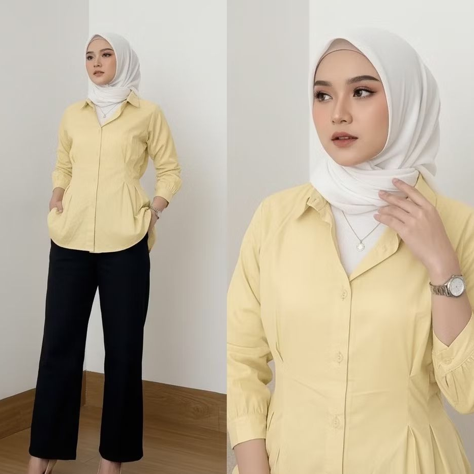 Kemeja Wanita Longsleeve Atasan Wanita Katun Poplin Polos Casual