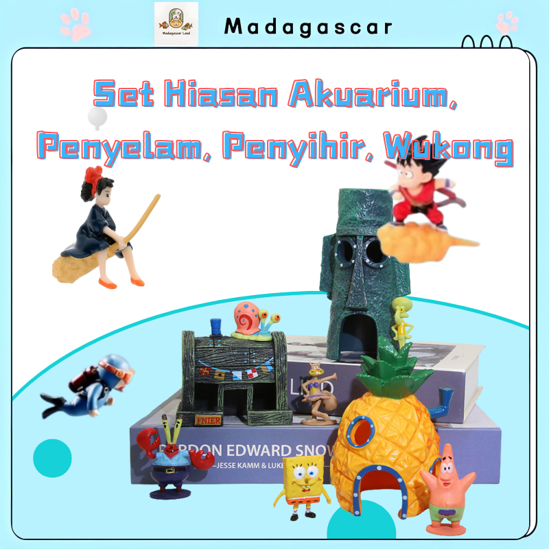 [MADA] Hiasan aquarium sbt paket aquarium spongebob 40cm / aquarium melengkung / aquascape 0232