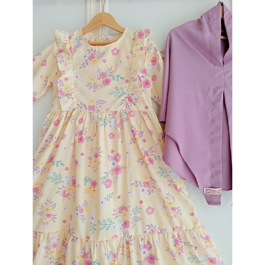 Set Gamis Anak Free Hijab Instan (1 - 14 Tahun) Kaira Set Gamis Katun
