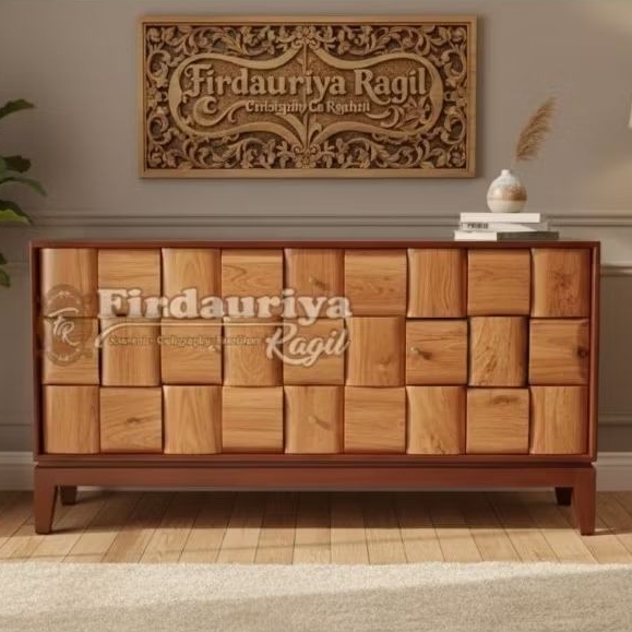 Buffet bufet credenza meja tv kayu jati balok lego bata anyaman perhutani grade A minimalis 150 cm 2