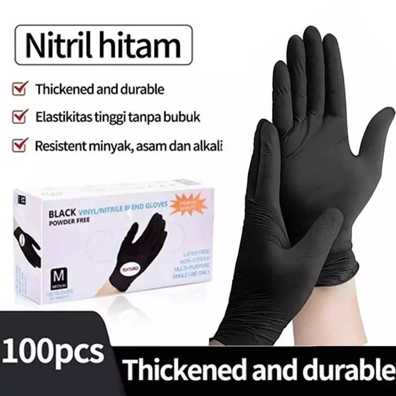 Sarung Tangan Nitrile Nitrile HITAM Sarung Tangan Nitrile Handscoon Nitril Gloves(100 Pcs)