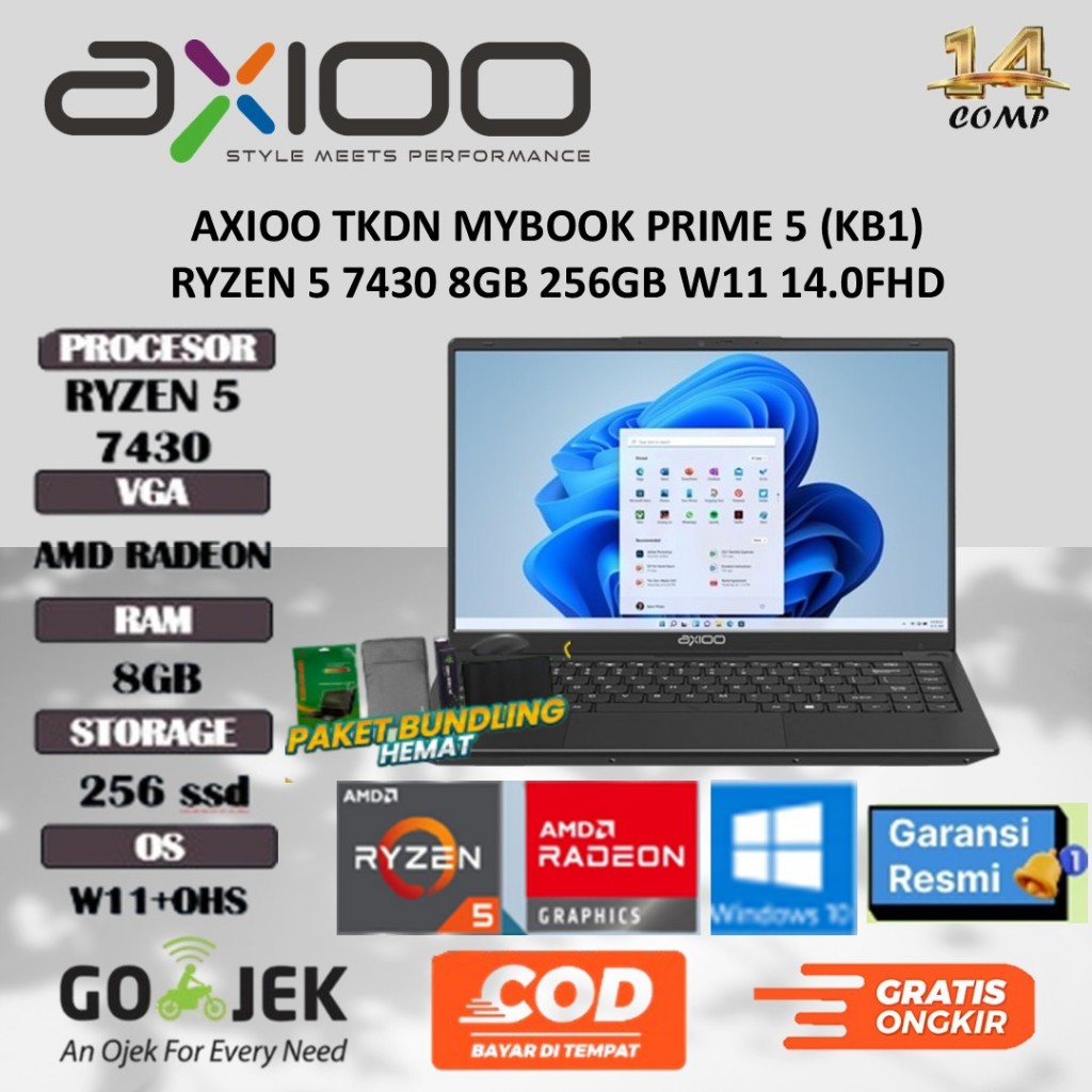 AXIOO TKDN MYBOOK PRIME 5 (KB1) RYZEN 5 7430 8GB 256GB W11 14.0FHD