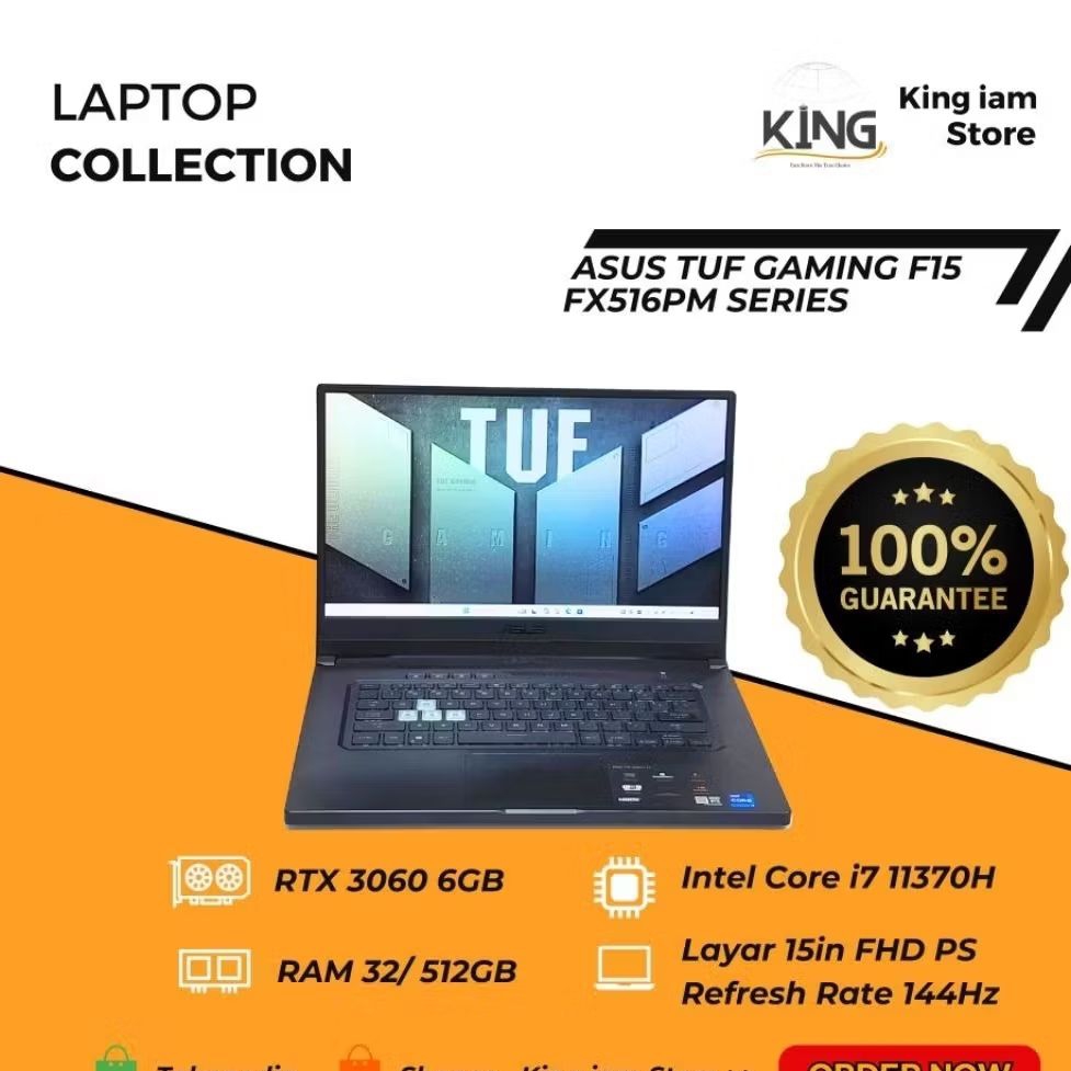 Laptop Gaming ASUS TUF GAMING F15 | i7 Gen 11 | RTX 3060 6GB | RAM 32GB | 144Hz | Mulus Siap Pakai |