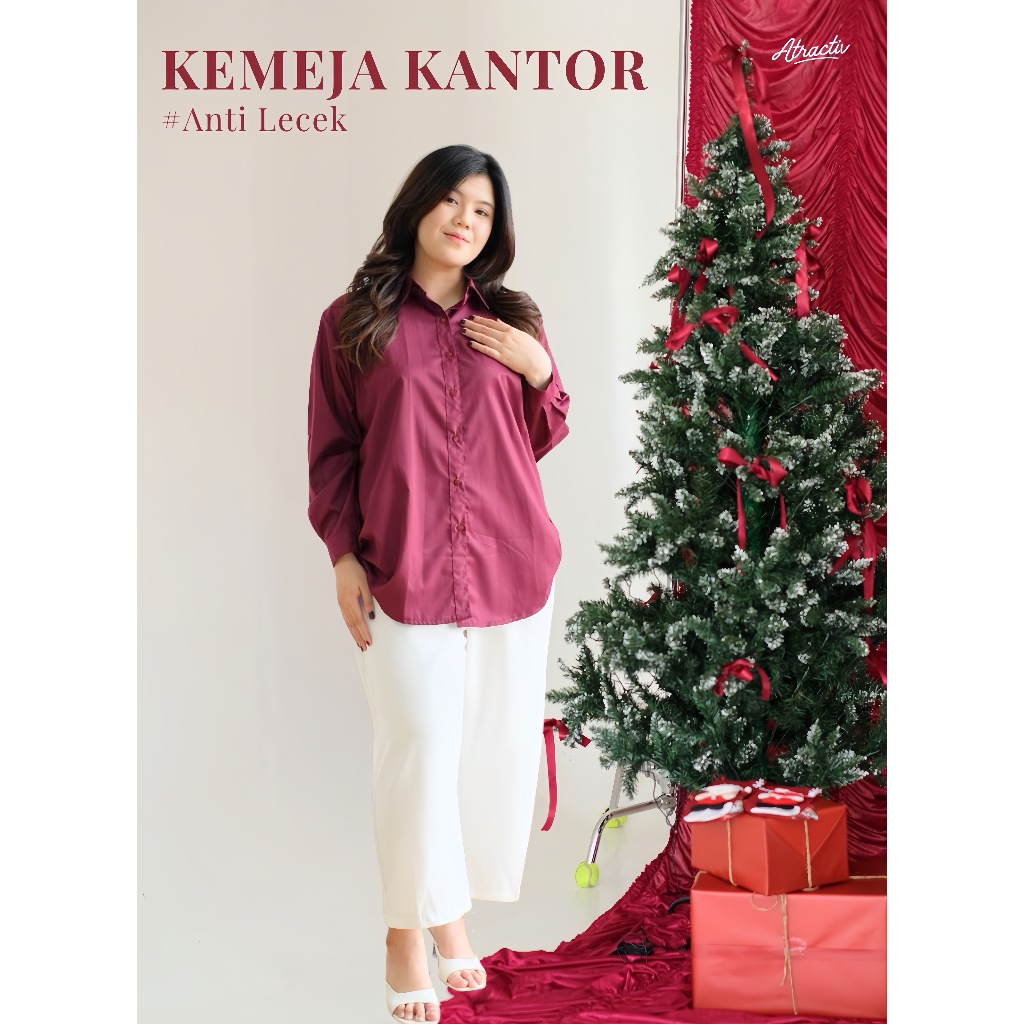 ATRACTIV Kemeja Kantor Anti Lecek Jumbo Wanita LD120 130 135 142 Kemeja Anti Kusut Lengan Panjang