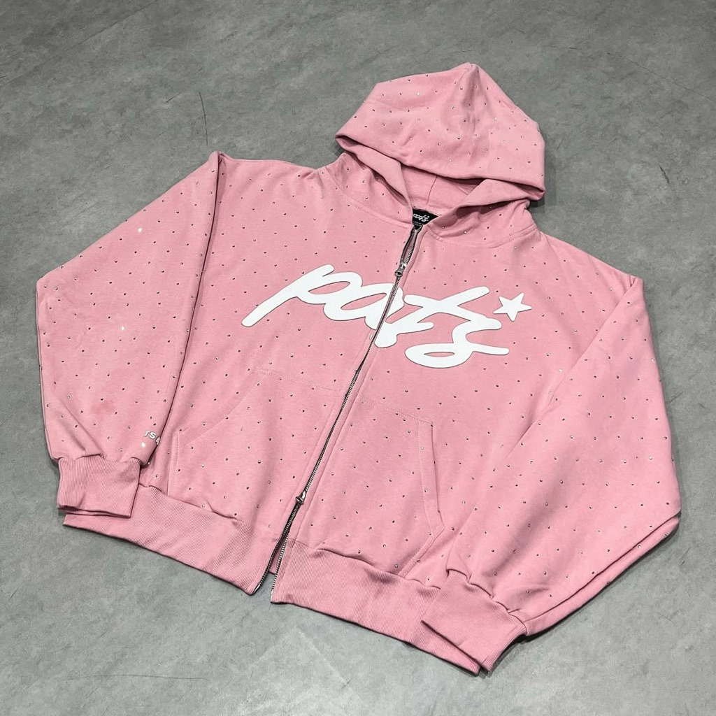 RHINOSTONE ZIP HOODIE PATS PINK - M
