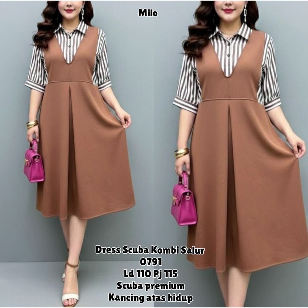001 MIL  GLW 0791 DRESS SCUBA KOMBI SALUR LD 110CM IMPORT / DRESS KERAH / DRESS GEREJA / READY / REA