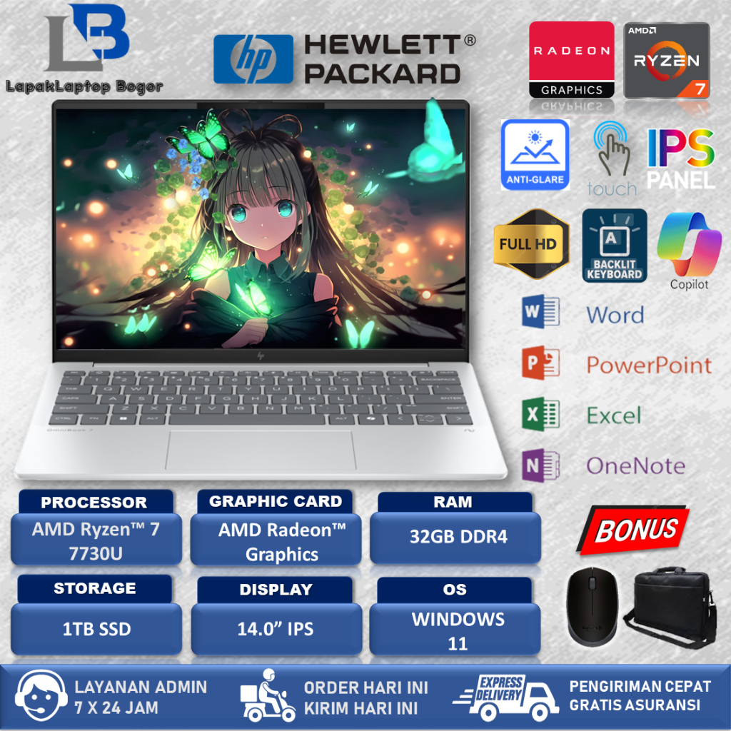 Laptop HP 15 AMD RYZEN 7 7730U RAM 32GB 1TB SSD 15 Inch Touch FHD IPS Windows 11 Home