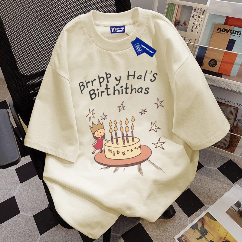 DSSTORY | Korean style kue ulang tahun print Anti-Uv50+ T-shirt |Atasan Wanita| Kaos Wanita | Korea 