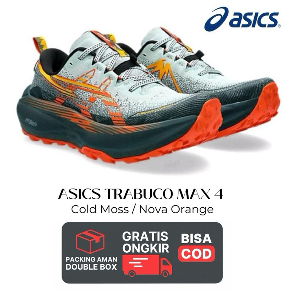 Sepatu Trail Run Asics Trabuco Max 4 Cold Moss Navy Orange