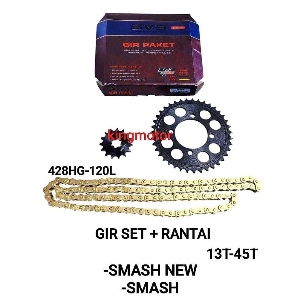 GIR SET GEAR PAKET RACING SVS 13T/45T SUZUKI SMASH NEW SMASH LAMA SMASH TITAN SHOUGUN KUALITAS SUPER