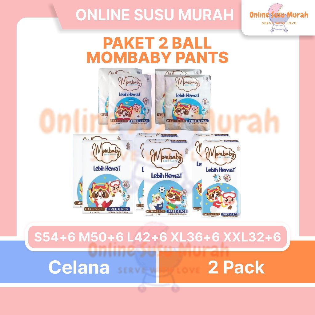 MOMBABY PANTS PAKET 2 BALL S54 M50 L42 XL36 XXL32 MOM BABY S 54 M 50 L 42 XL 36 XXL 32 POPOK +6 PPKS