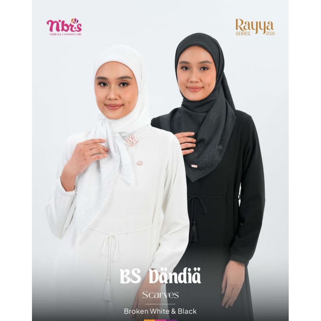 NIBRAS JILBAB DANDIA SCARVES HITAM PUTIH Bahan Voal Symphony Tyspan//JILBAB NIBRAS SEGIEMPAT