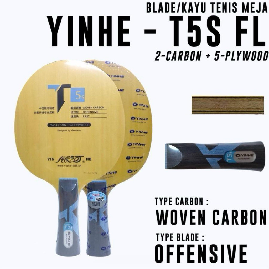 Kayu Bet Pingpong Tenis Meja YINHE T5S WOVEN CARBON Original