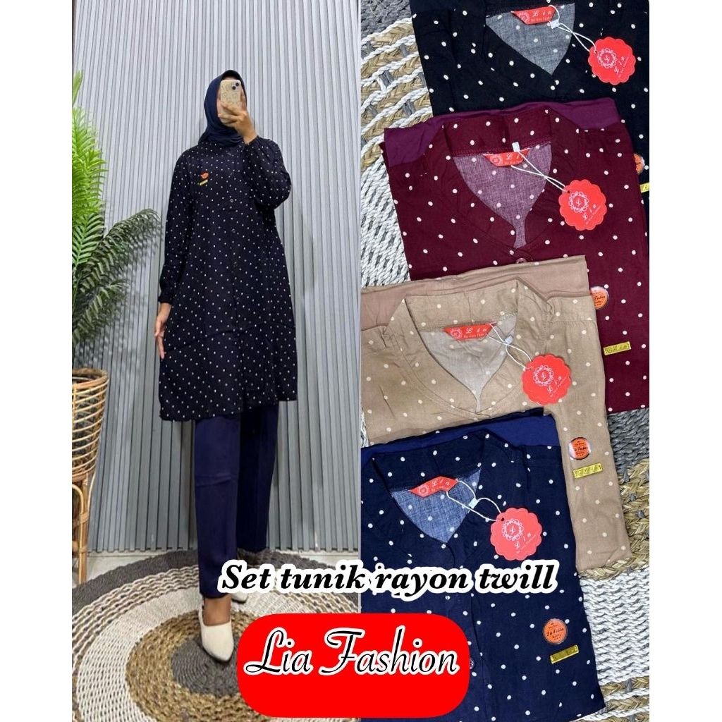 SETELAN LONG TUNIK/SETLONG RAYON KOMBINASI TWILL LIA FASHION