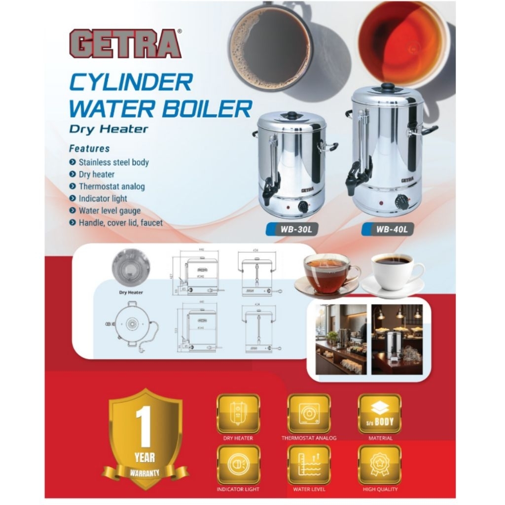 GETRA WB-40L / WB 40L Cylinder Water Boiler Dry Heater 35L Stainless Steel New