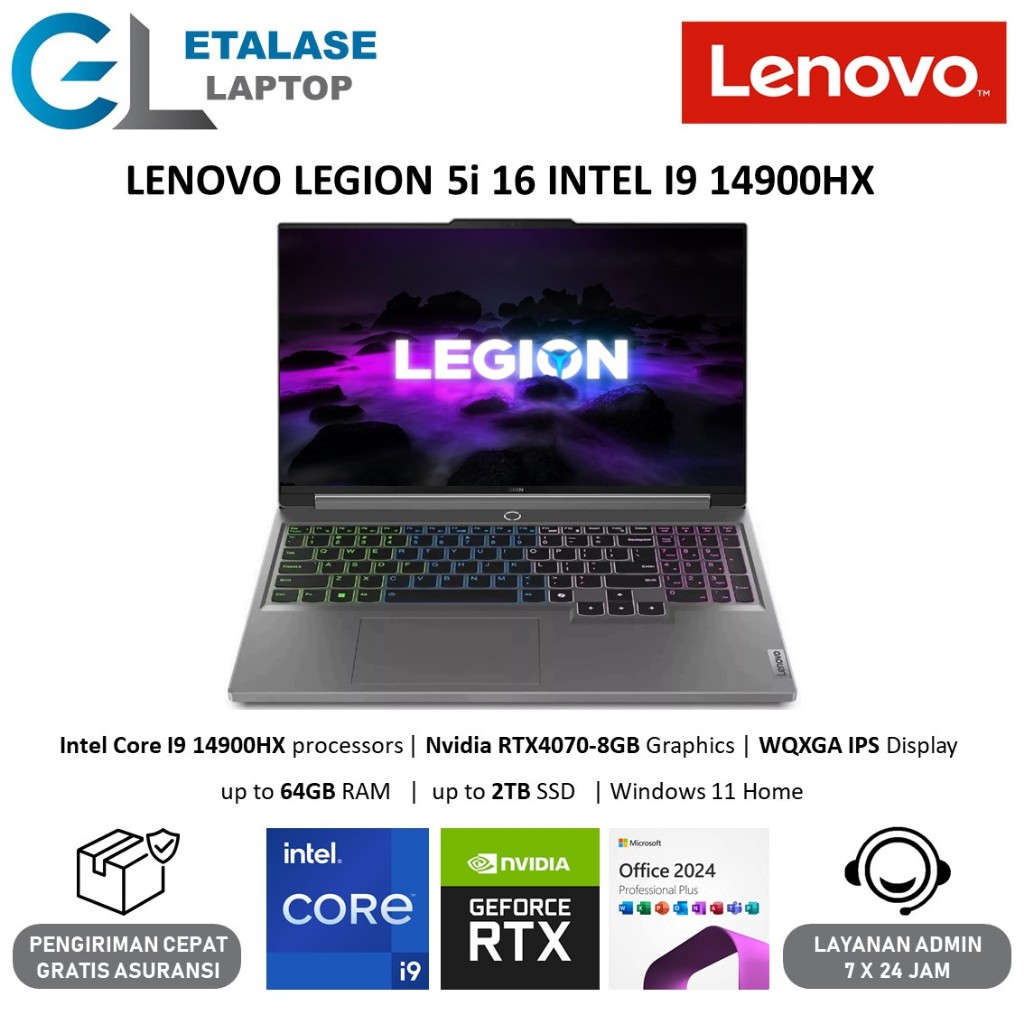 Laptop Lenovo Legion 5 16IRX9 Intel Core i9 14900HX 64GB DDR5 2TB RTX4070-8GB WQXGA IPS 165Hz Win11