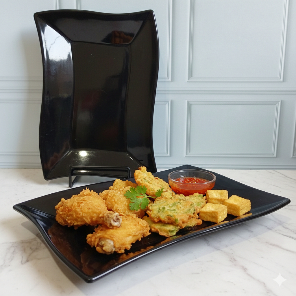 RACUN SHOPEE 6pcs Piring Saji Persegi Panjang Tebal dan Tahan Banting PIRING SAJI KUE BASAH
