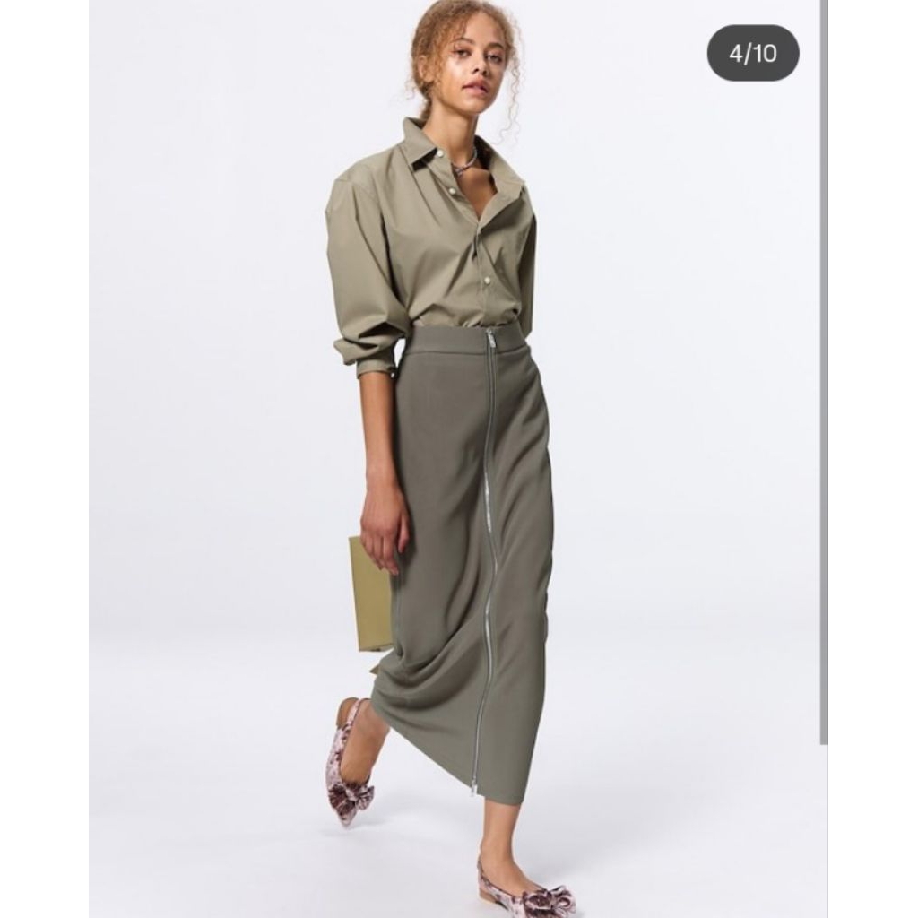 Japan UNIQLO GU Front Zip narrow Long Skirt Grey