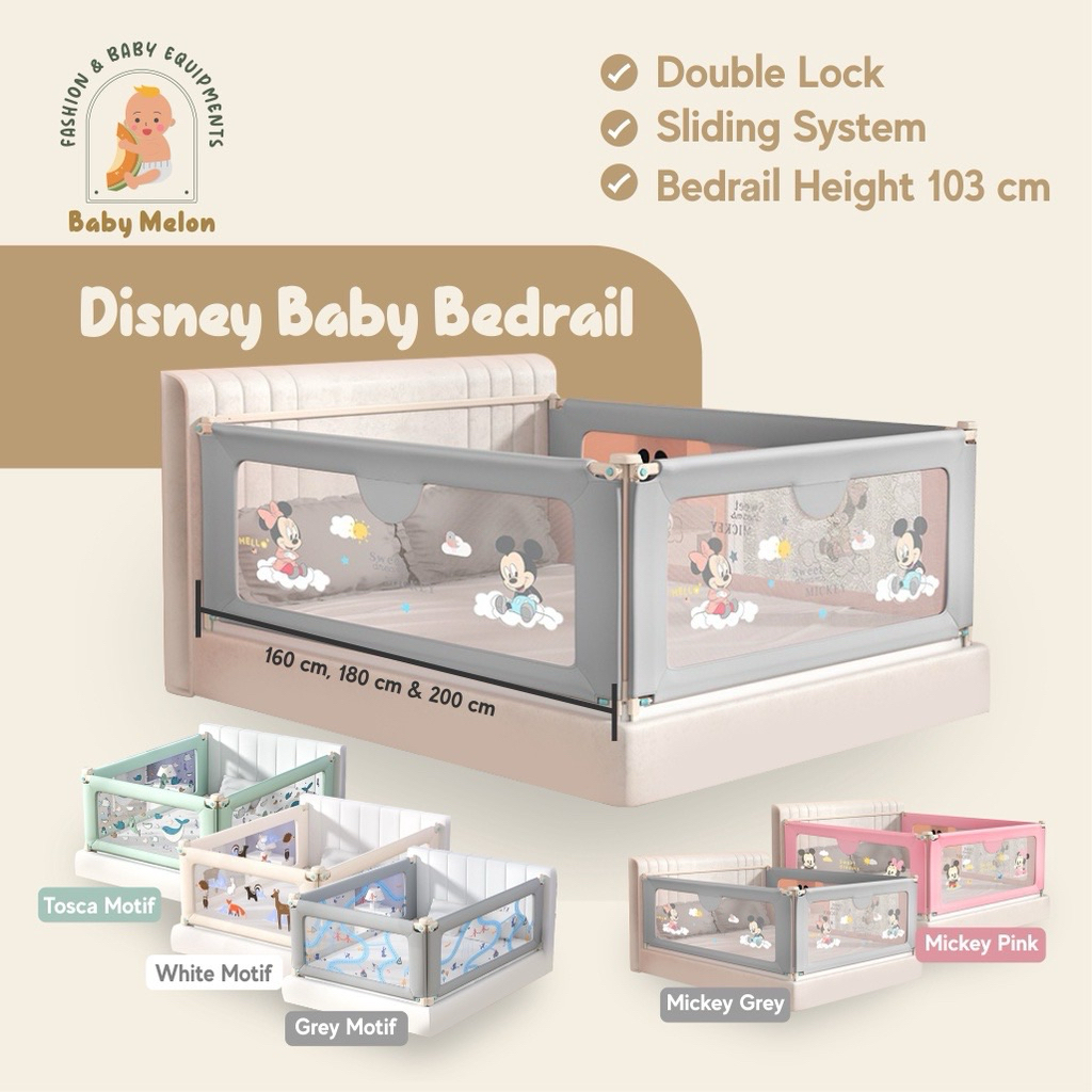 Bedrail baby bedrail bed guard rail pengaman kasur Disney edition-grey (180&200)-preloved