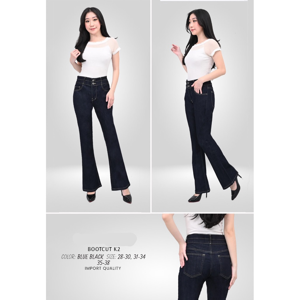 CELANA CUTBRAY HW BLUE BLACK KANCING 2 SOFTJEANS STRERCH MISS 2000