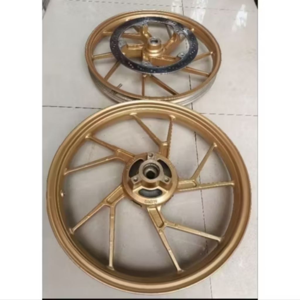 PELEK VELG RACING MOTOR SUZUKI SATRIA FU 1SET RODA DEPAN BELAKANG ASLI WARNA GOLD ORIGINAL COPOTAN