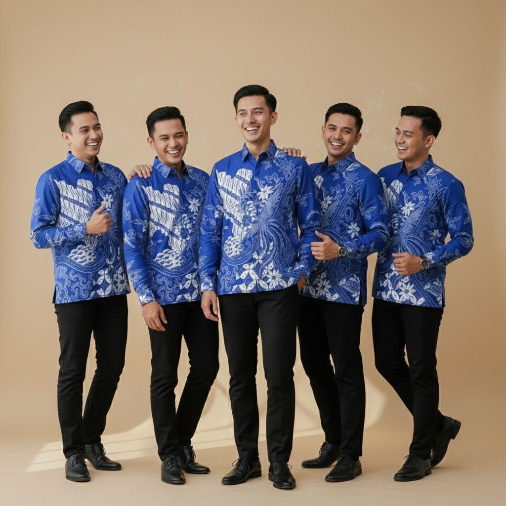 Batik Pria Lengan Panjang Katun Signature Reguler - Seragam Batik Pria Pesta Dan Kantor - Biru BCA