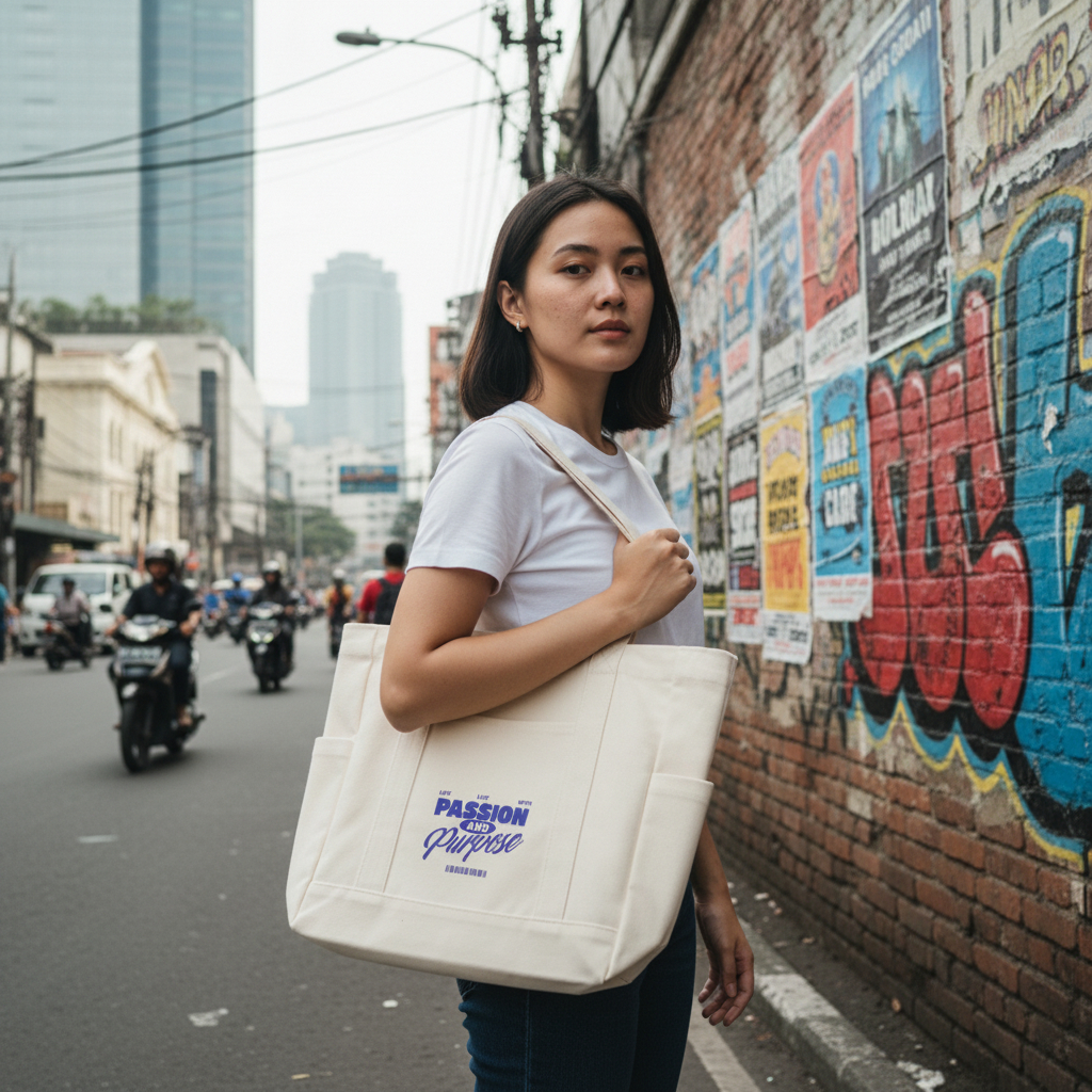 VOLKVOX Totebag Charlotte Putih Tulang Passion - Totebag Kanvas Resleting Putih Tote Bag Kerja Toteb