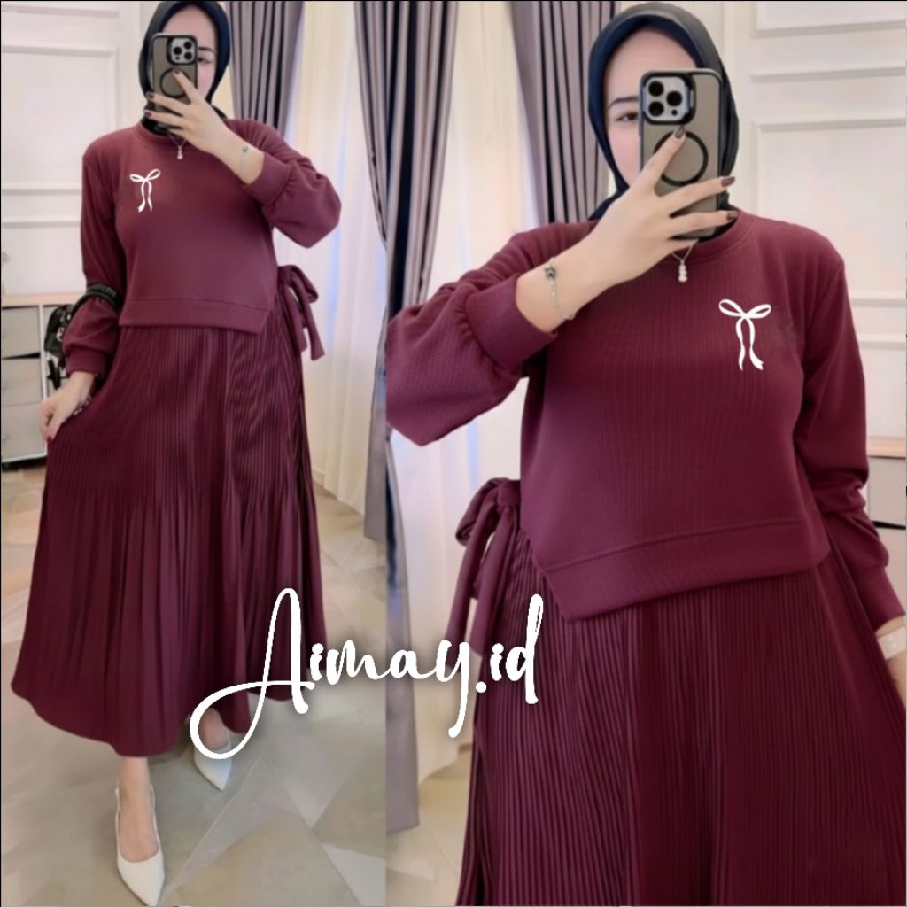 [COD]GAMIS//DRESS WANITA KEKINIAN KNITE PLISKET  IMPORT APLIKASI BORDIR Coqqutte VIRAL 2026 M.L.XL.X