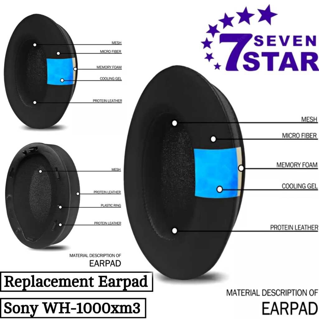 Replacement Foam Earcup Busa Earpad Headset Headphone Sony WH-1000xm3 / Sony WH1000xm3 / Sony WH 100