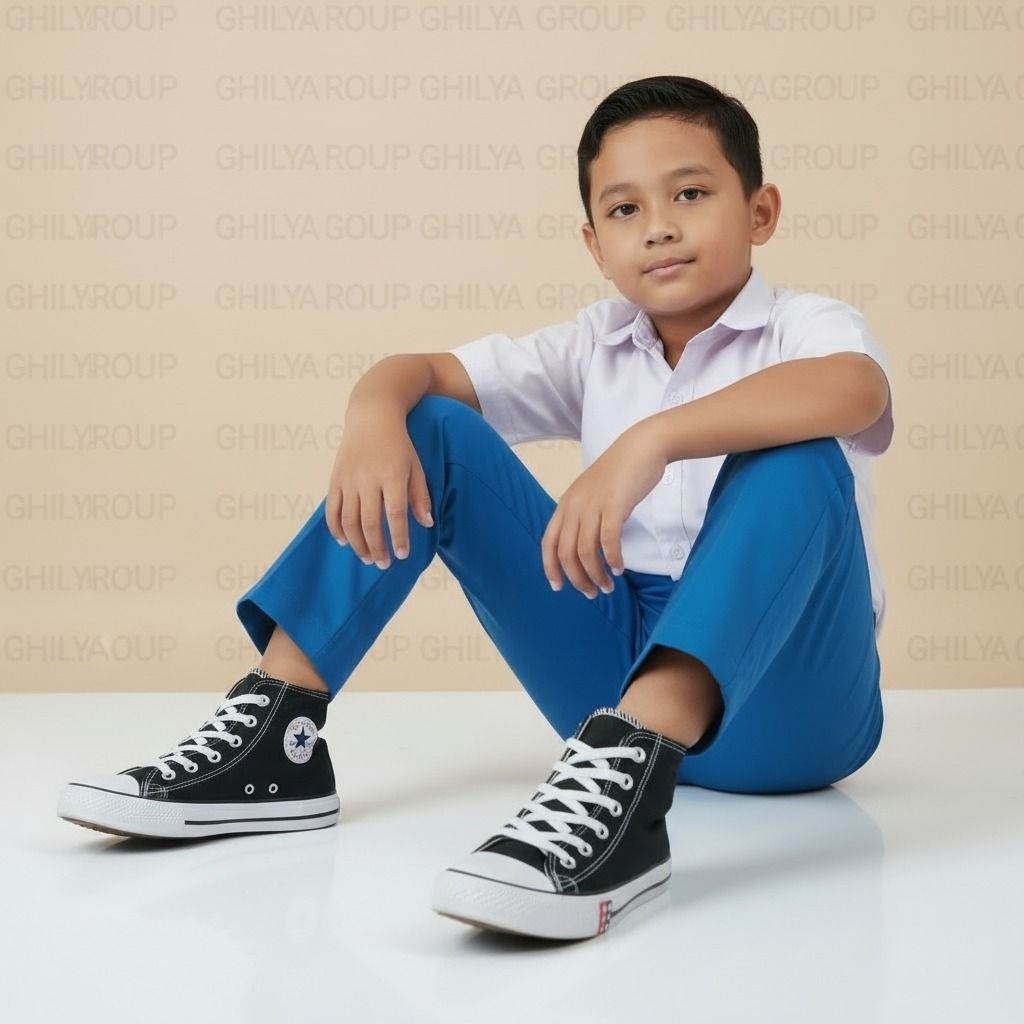 Celana benhur mi licin, celana madrasah licin, celana biru benhur, celana benhur mengkilap, celana s