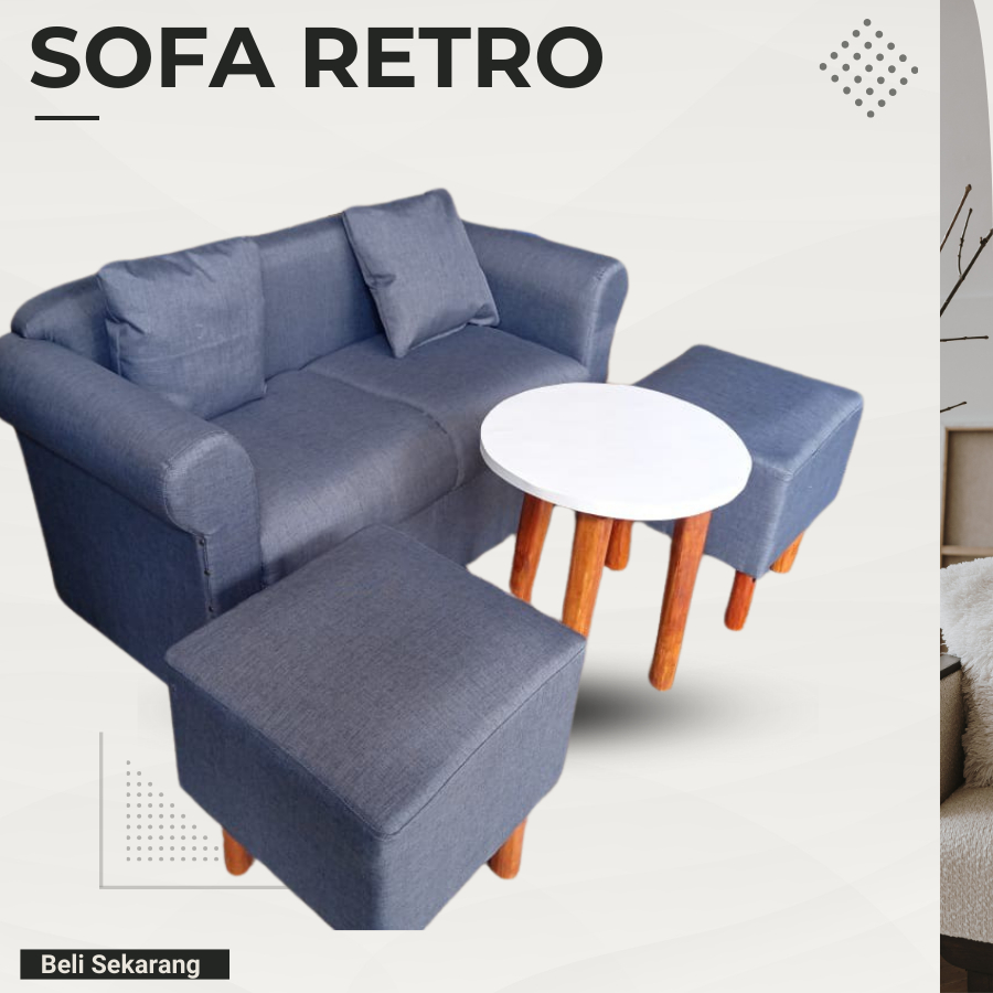 ( 48 ) sofa minimalis set retro + 2 pcs stool Bentuk Kotak dan free meja sofa costume