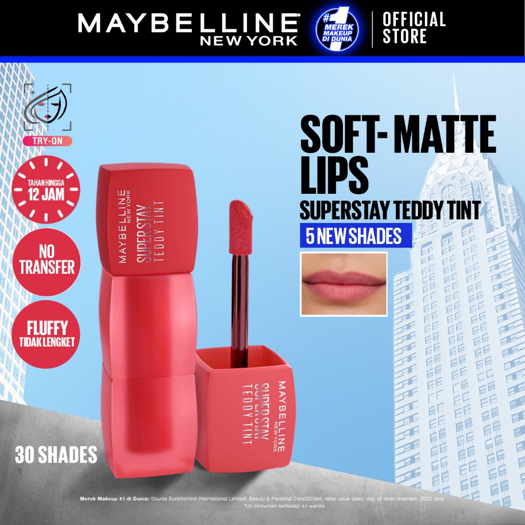 Maybelline Superstay Teddy Tint 5 mL -  Teddy Soft Matte Tahan 12 Jam Lipstick Lipcream Lipstik Perf
