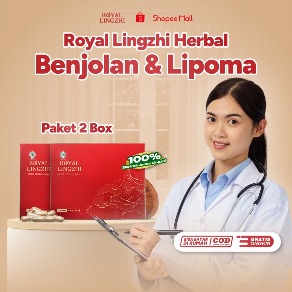 Royal Lingzhi Kapsul Herbal Obat Benjolan & Lipoma 100 % ekstrak jamur Lingzhi Paket Hemat 2 Box