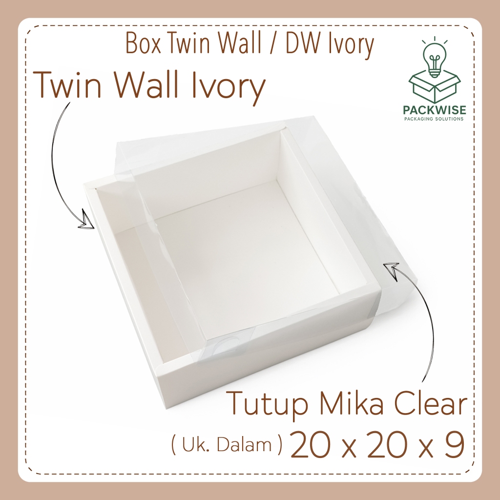 Opsi Belt - Box Twin Wall / DW / Double Wall Ivory Putih + Tutup Mika Clear - 20x20x9 cm