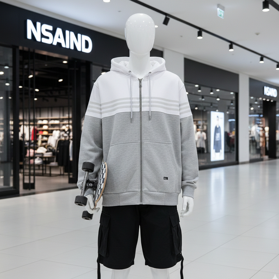 Nsa Ind Hoodie Zipper  Two Colour  Strip Sebusca Misty Grey White pria wanita