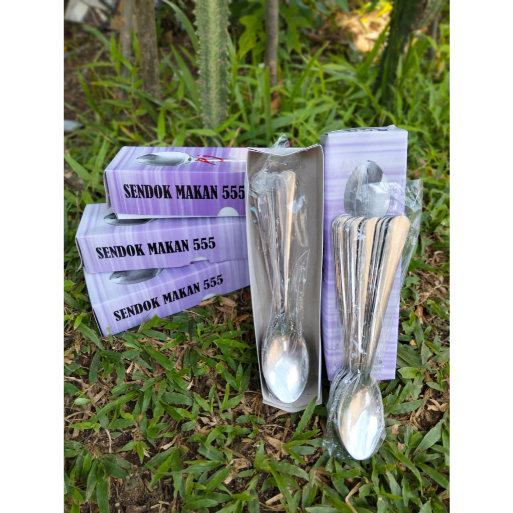 Sendok makan 1 lusin Stainless + box - Sendok Tebal Motif Polos - Sendok Hotel