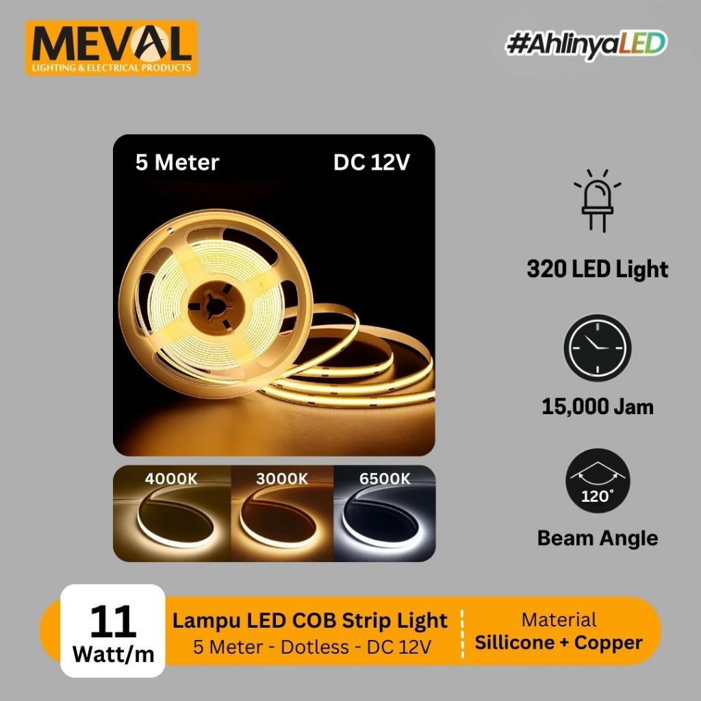 MEVAL Lampu LED COB Strip Light DC-12V Dotless 320 LED - Indoor