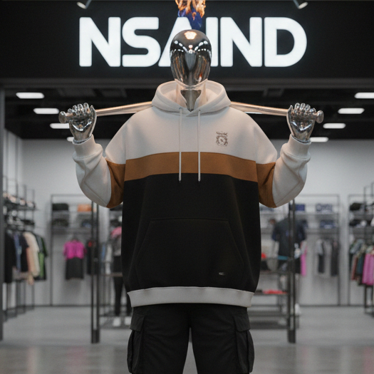 Nsa Ind Hoodie Three Colour Block Fasten Camel pria wanita