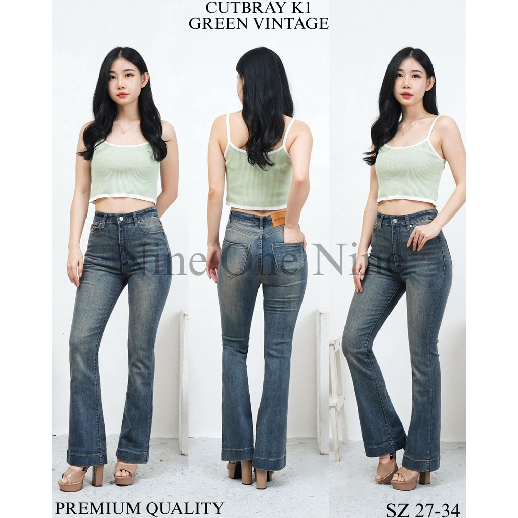 Celana Cutbray Hw Grey Wash Wanita Nine One Jeans