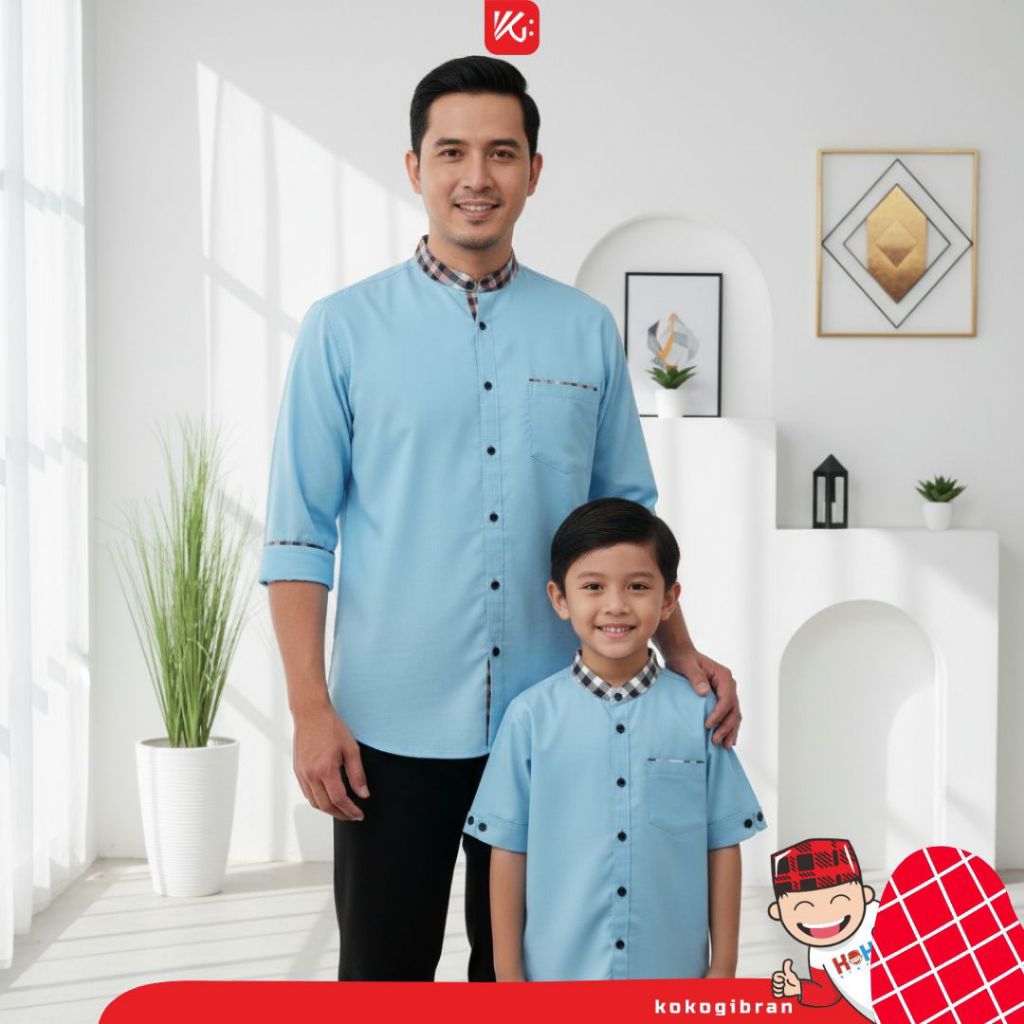 (GKD83) Koko Ayah Dan Anak Biru Muda/ Koko Couple Ayah dan Anak/ Koko Biru/ 3/4