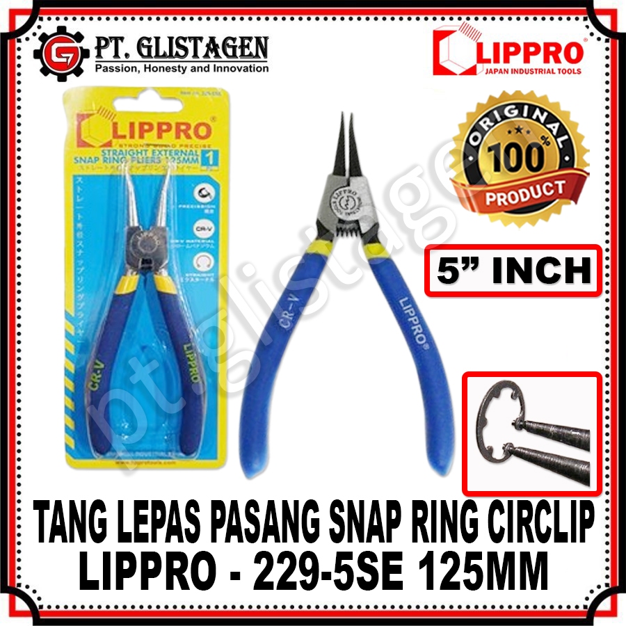 LIPPRO 229-5SE Tang Snapring Lurus 5" inch 125MM Tang Lepas Pasang Snap Ring Circlip Ring Pliers 5 I