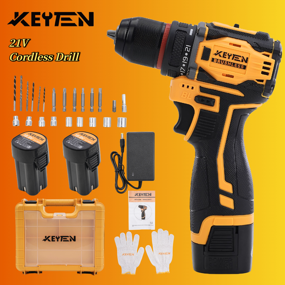 KEYTEN Bor Listrik Bor Tanpa Kabel Set Baterai Obeng Listrik Perkakas Listrik Bor Tanpa Kabel Listri