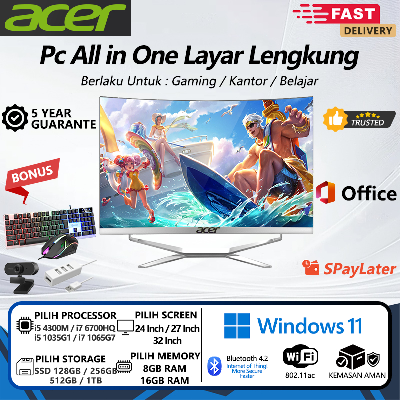 Acer Komputer All-In-One Baru Dengan Layar Lengkung Gaming 24/27/32 Inch, Intel Core I5 Generasi Ke-
