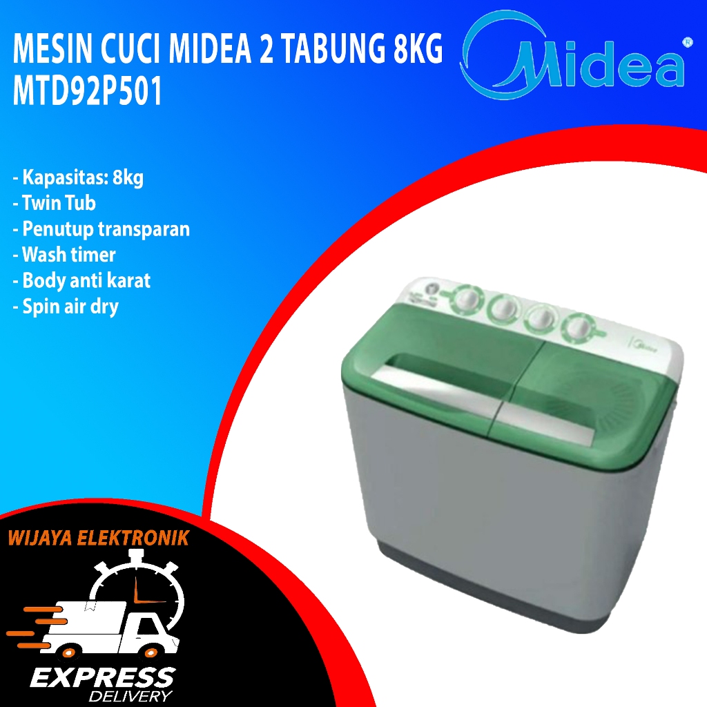 MESIN CUCI MIDEA TWIN TUB 8KG MTD92-P501Q 2TABUNG / MTD92P501Q WM