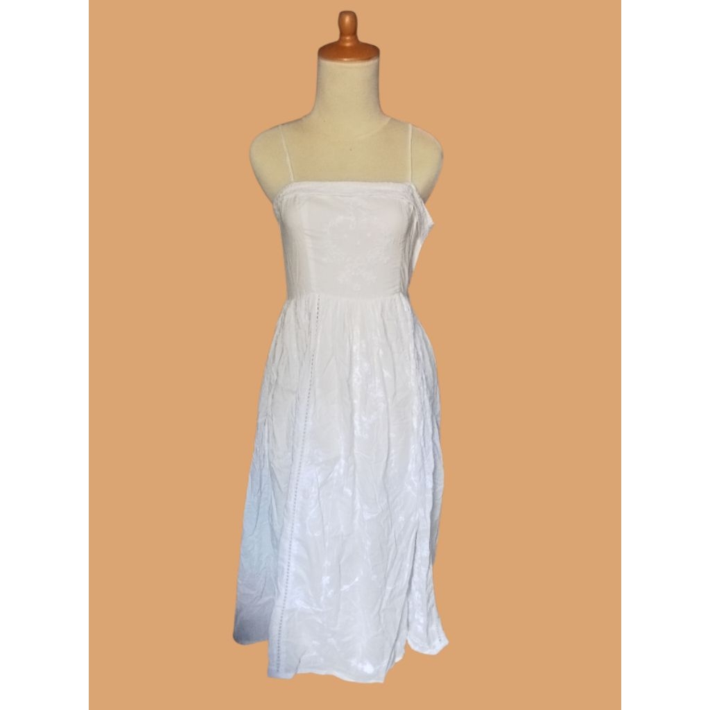 Gaun Putih bordir gaun tali satu manis elegan gaun polos